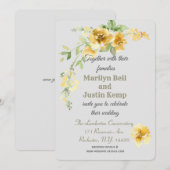 美しいイエローフローラル グレー ウェディング招待状 招待状 (正面/裏面)