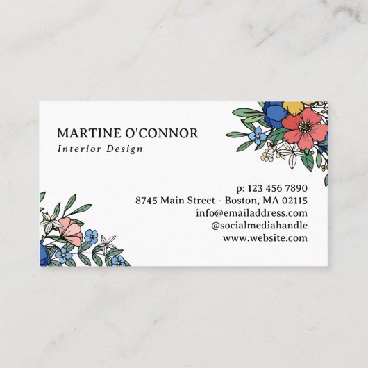 美しいイエローブルーコーラルフローラあなたのロゴ 名刺 (裏面)