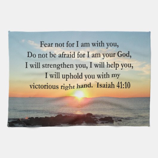 美しいイザヤ41:10日の出 キッチンタオル (横)