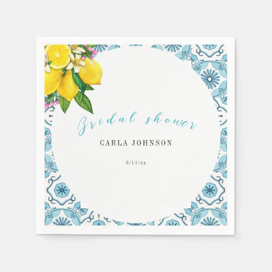美しいイタリアのタイルとライムグリーンの色調が調和する素敵な結婚前お披露目パーティー スタンダードカクテルナプキン (正面)