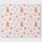 美しいイチゴのジンジャーブレッドクリスマス ラッピングペーパー (フラット)