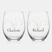 美しいイニシャルと金ゴールドアンパサンド結婚ズ ステムなしワイングラス (裏面)