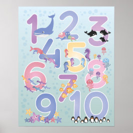 美しいイラストレーションの海獣1-10数 ポスター