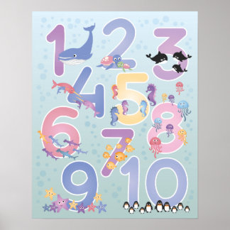 美しいイラストレーションの海獣1-10数 ポスター