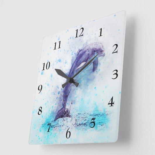 美しいイルカが付いている正方形の時計 スクエア壁時計 (傾斜)