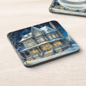 美しいイルミネーションのクリスマスハウス コースター (左側)