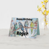 美しいインコちゃんズ インコとユーカリの花のグリーティングカード カード (黄色い花)