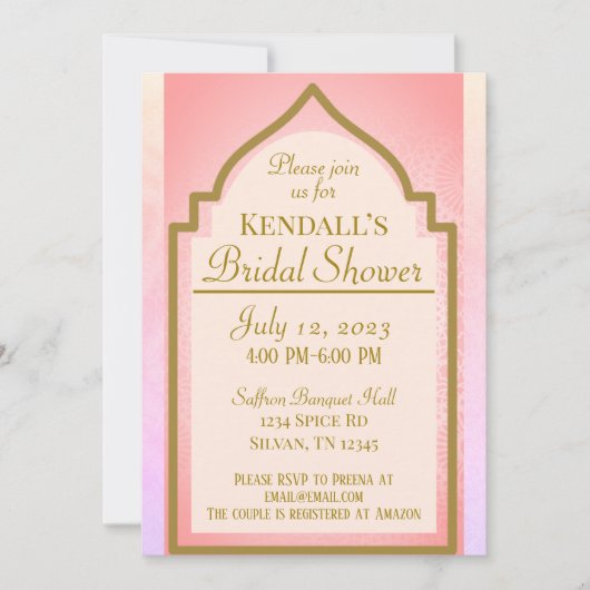 美しいインディアンアラビアンナイトブライダルシャワー 招待状 (正面)