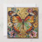 美しいインパストの蝶と花のブランク カード (正面)