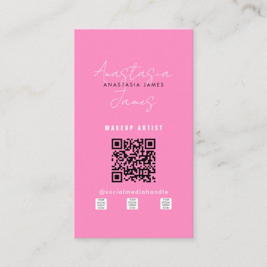 美しいインフルエンサーソーシャルメディアQRコードピンク 名刺 (正面)