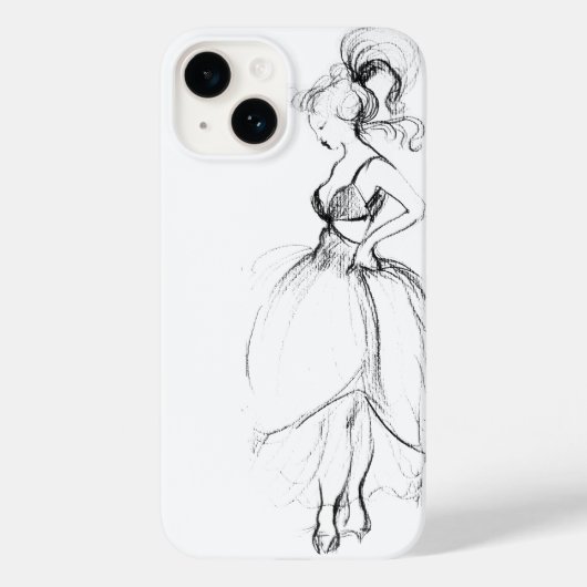 美しいインホワイトドレス白黒スケッチ Case-Mate iPhoneケース (裏面)