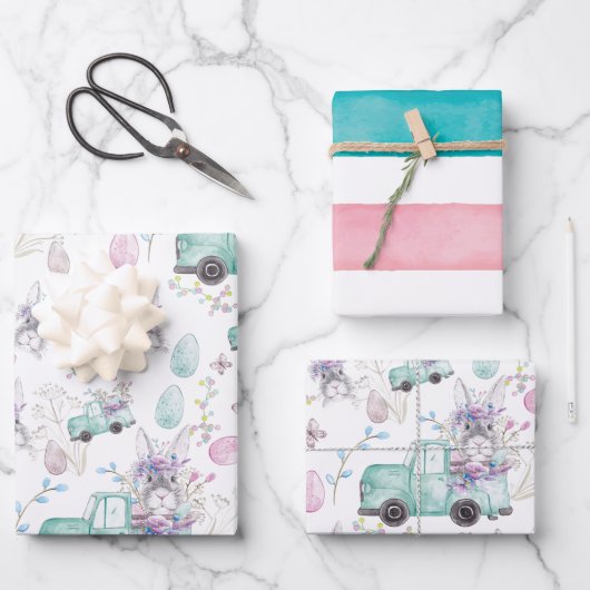 美しいイースターの水色デザイン ラッピングペーパーシート (正面)