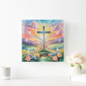 美しいイースターウォーターカラーアート スクエア壁時計 (ホーム)