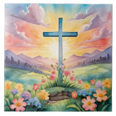 美しいイースターウォーターカラーアート タイル (正面)