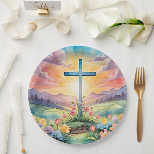 美しいイースターウォーターカラーアート ペーパープレート (ウェディング)