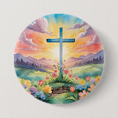 美しいイースターウォーターカラーアート 缶バッジ (正面)