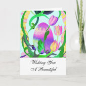 美しいイースターエッグとチューリップのイースターカード カード (正面)