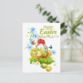 美しいイースターバスケットと春の花 シーズンポストカード (スタンド正面)