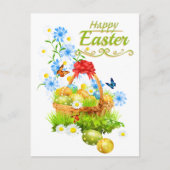 美しいイースターバスケットと春の花 シーズンポストカード (正面)