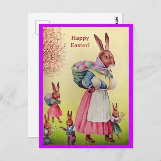 美しいイースターバニーの母と彼女の小さなバニー ポストカード (正面/裏面)
