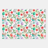 美しいイースターバニー&フラワーズ ラッピングペーパーシート (正面)