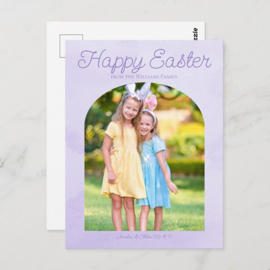 美しいイースターファミリーフォトライトパープルアーチ ポストカード (正面/裏面)