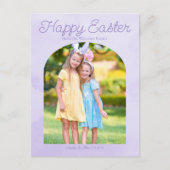 美しいイースターファミリーフォトライトパープルアーチ ポストカード (正面)