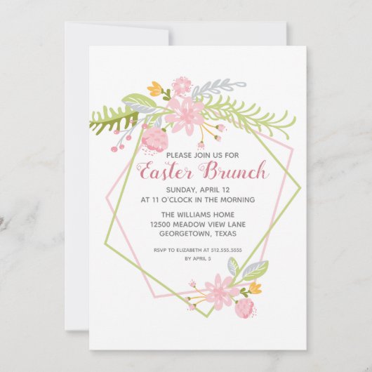 美しいイースターブランチフローラ幾何学的パーティー 招待状 (正面)