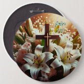 美しいイースターユリのクロス 缶バッジ (正面&裏面)