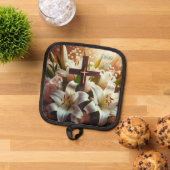 美しいイースターユリのクロス 鍋敷き (トップダウン)