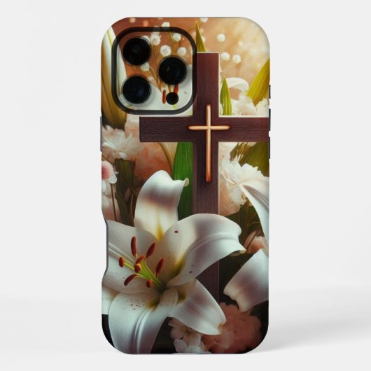 美しいイースターユリのクロス iPhoneケース (裏面)