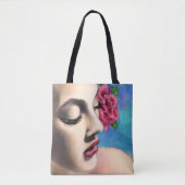 美しいウィメンズレッドローズ – オリジナル絵画ズアート トートバッグ (正面)