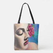 美しいウィメンズレッドローズ – オリジナル絵画ズアート トートバッグ (裏面)