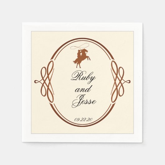 美しいウエスタンダークブラウン結婚ズ スタンダードカクテルナプキン (正面)