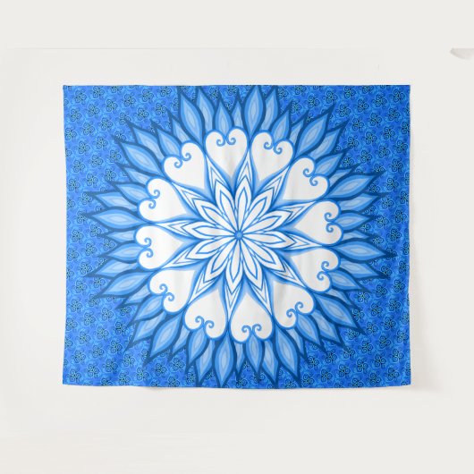 美しいウォールアートアートワーク白と青のマンダラ タペストリー (正面(横))