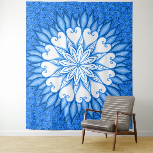 美しいウォールアートアートワーク白と青のマンダラ タペストリー (インサイチュ)