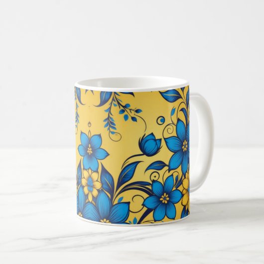 美しいウクライナカラフルンフローラルパターンアート コーヒーマグカップ (正面右)