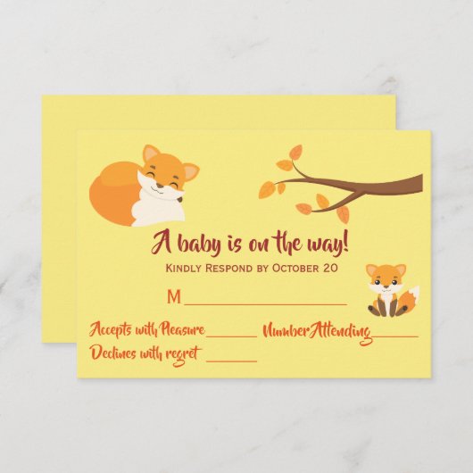 美しいウッドランドテーマベビーシャワー 出欠カード (正面/裏面)