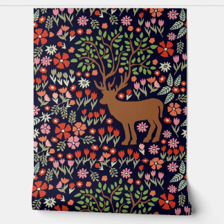 美しいウッドランドパターンワイルドフラワートナカイ 壁紙