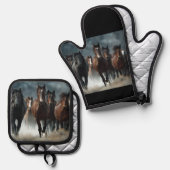 美しいウマの設計オーブンミット&ポットホルダー 鍋つかみ&鍋敷きセット (正面/裏面)