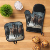 美しいウマの設計オーブンミット&ポットホルダー 鍋つかみ&鍋敷きセット (トップダウン)