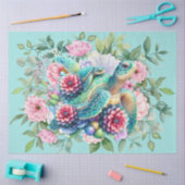 美しいウミガメと青い牡丹デコページ 薄葉紙 (クラフト)