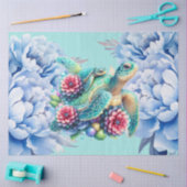 美しいウミガメと青い牡丹デコページ 薄葉紙 (クラフト)