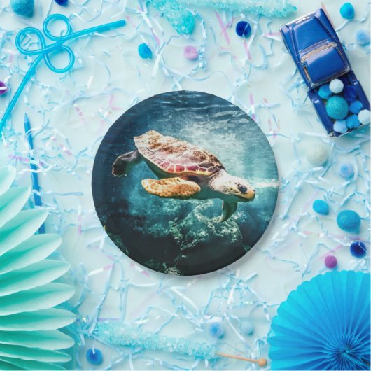 美しいウミガメの海の水中イメージ ペーパープレート (パーティー)