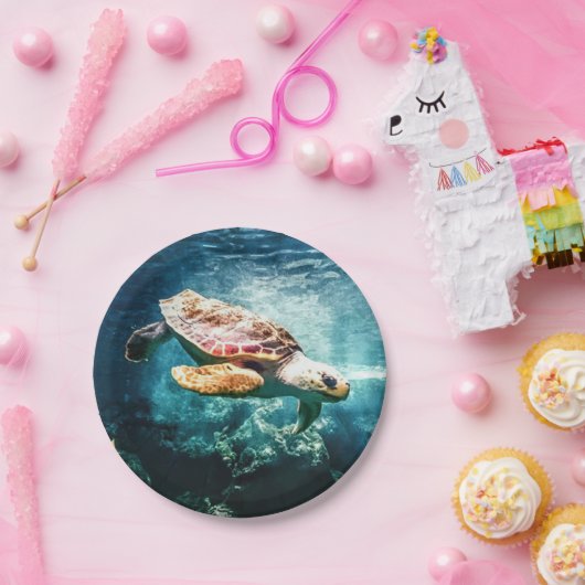 美しいウミガメの海の水中イメージ ペーパープレート (パーティー)