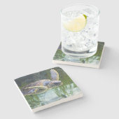 美しいウミガメ泳ぎ ストーンコースター (横)