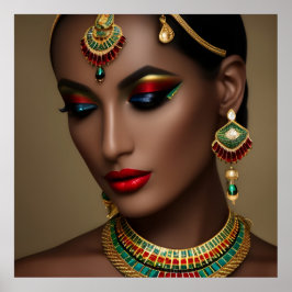 美しいエキゾチックなエジプトの金ゴールド緑色の宝石の女性 ポスター