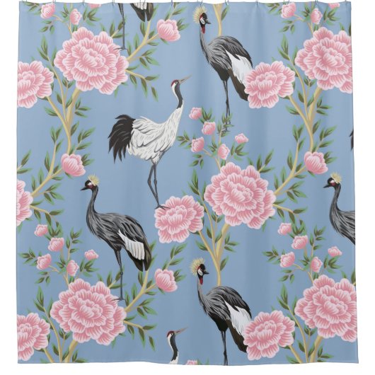 美しいエキゾチックなフローラと鳥の珍品 シャワーカーテン (正面)