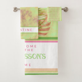 美しいエキゾチックな花オンろうけつ染めグリーンカスタム バスタオルセット