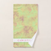 美しいエキゾチックな花オンろうけつ染めグリーンカスタム バスタオルセット (ハンドタオル)